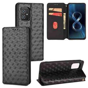 For Asus Zenfone 8 Cubic Grid Texture Flip Leather Phone Case(Black)