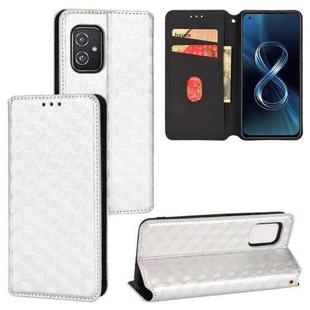 For Asus Zenfone 8 Cubic Grid Texture Flip Leather Phone Case(Silver)