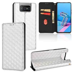 For Asus Zenfone 8 Flip / Zenfone 7 / 7 Pro Cubic Grid Texture Flip Leather Phone Case(Silver)