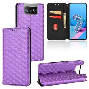 For Asus Zenfone 8 Flip / Zenfone 7 / 7 Pro Cubic Grid Texture Flip Leather Phone Case(Purple)