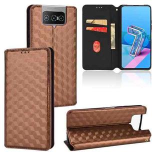For Asus Zenfone 8 Flip / Zenfone 7 / 7 Pro Cubic Grid Texture Flip Leather Phone Case(Brown)
