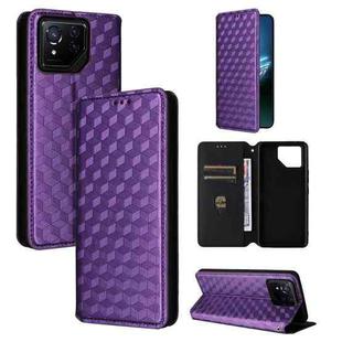 For Asus ROG Phone 8 / ROG Phone 8 Pro Cubic Grid Texture Flip Leather Phone Case(Purple)