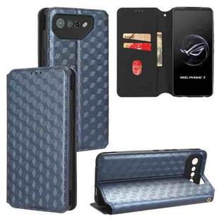For Asus ROG Phone 7 Cubic Grid Texture Flip Leather Phone Case(Blue)