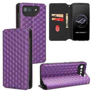 For Asus ROG Phone 7 Cubic Grid Texture Flip Leather Phone Case(Purple)