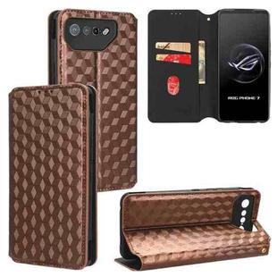 For Asus ROG Phone 7 Cubic Grid Texture Flip Leather Phone Case(Brown)