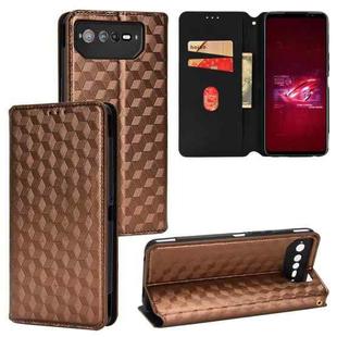 For Asus ROG Phone 6 / ROG Phone 6 Pro Cubic Grid Texture Flip Leather Phone Case(Brown)