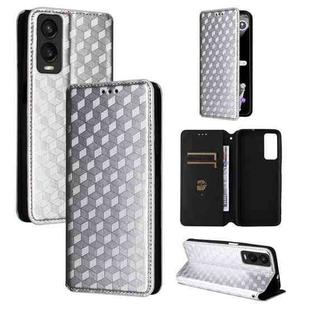 For Cricket Debut S3 Cubic Grid Texture Flip Leather Phone Case(Silver)