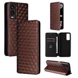 For Cricket Debut S3 Cubic Grid Texture Flip Leather Phone Case(Brown)