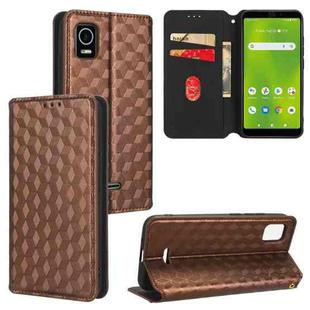 For Cricket Debut Smart Cubic Grid Texture Flip Leather Phone Case(Brown)