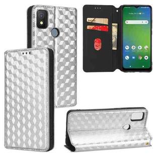 For Cricket Icon 4 Cubic Grid Texture Flip Leather Phone Case(Silver)