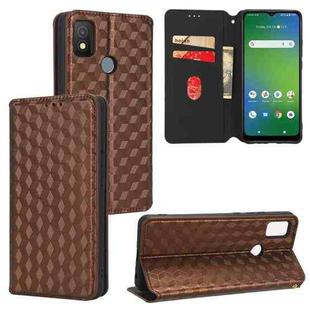 For Cricket Icon 4 Cubic Grid Texture Flip Leather Phone Case(Brown)
