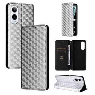 For Cricket Icon 6 Cubic Grid Texture Flip Leather Phone Case(Silver)