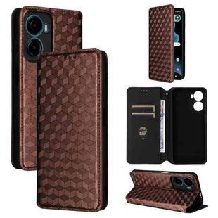 For Cricket Magic 2 5G Cubic Grid Texture Flip Leather Phone Case(Brown)
