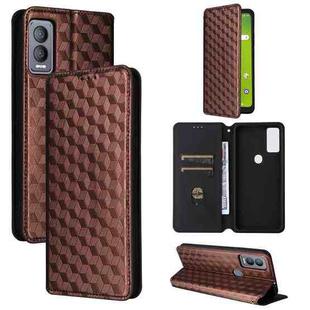 For Cricket Magic 5G Cubic Grid Texture Flip Leather Phone Case(Brown)