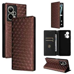 For Cricket Outlast 5G 2024 Cubic Grid Texture Flip Leather Phone Case(Brown)