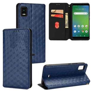 For Cricket Vision+ Cubic Grid Texture Flip Leather Phone Case(Blue)