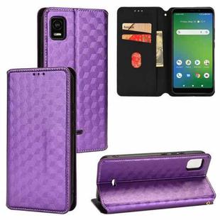 For Cricket Vision+ Cubic Grid Texture Flip Leather Phone Case(Purple)