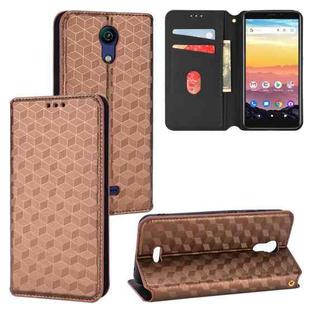 For Cricket Vision 3 Cubic Grid Texture Flip Leather Phone Case(Brown)
