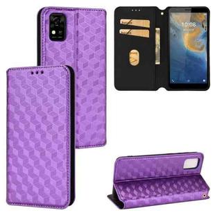 For ZTE Blade A31 Cubic Grid Texture Flip Leather Phone Case(Purple)