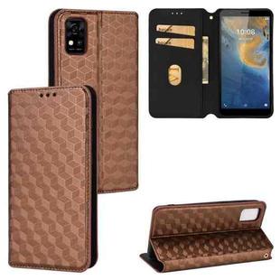 For ZTE Blade A31 Cubic Grid Texture Flip Leather Phone Case(Brown)