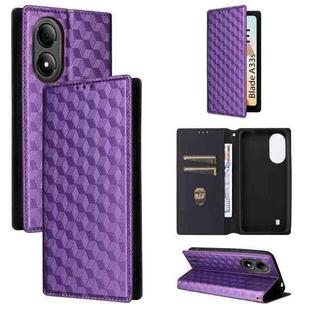 For ZTE Blade A33s Cubic Grid Texture Flip Leather Phone Case(Purple)