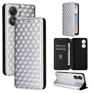 For ZTE Blade A34 Cubic Grid Texture Flip Leather Phone Case(Silver)