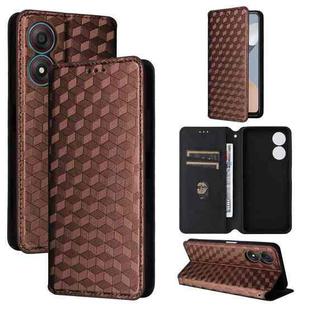 For ZTE Blade A34 Cubic Grid Texture Flip Leather Phone Case(Brown)