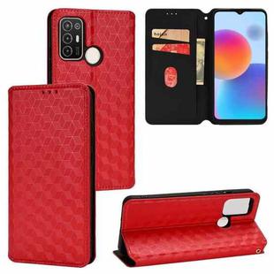 For ZTE Blade A52 Cubic Grid Texture Flip Leather Phone Case(Red)