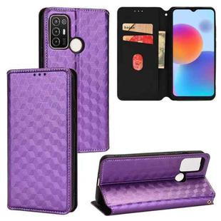 For ZTE Blade A52 Cubic Grid Texture Flip Leather Phone Case(Purple)