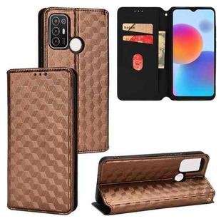 For ZTE Blade A52 Cubic Grid Texture Flip Leather Phone Case(Brown)