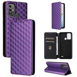 For ZTE Blade A53 Pro Cubic Grid Texture Flip Leather Phone Case(Purple)