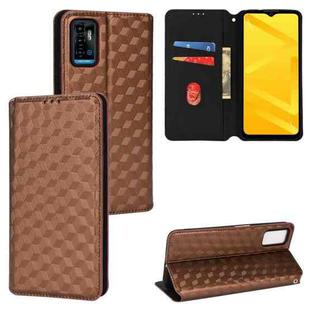 For ZTE Blade A71 / Optus X Swift 5G Cubic Grid Texture Flip Leather Phone Case(Brown)