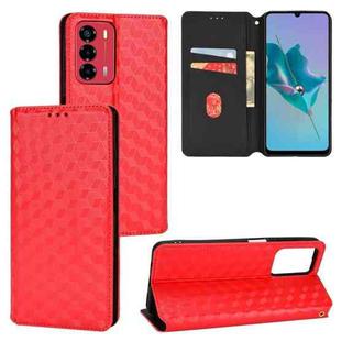 For ZTE Blade A72 / V40 Vita Cubic Grid Texture Flip Leather Phone Case(Red)
