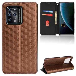 For ZTE Blade V30 Cubic Grid Texture Flip Leather Phone Case(Brown)