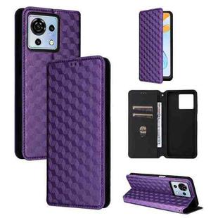 For ZTE Blade V50 Vita Cubic Grid Texture Flip Leather Phone Case(Purple)