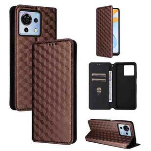 For ZTE Blade V50 Vita Cubic Grid Texture Flip Leather Phone Case(Brown)