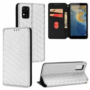 For ZTE Avid 589 /  Z589 / Z5158 Cubic Grid Texture Flip Leather Phone Case(Silver)