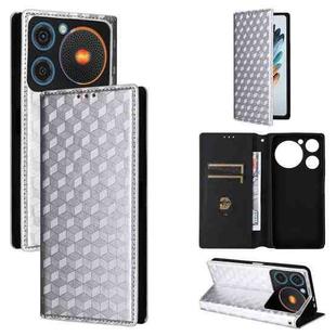 For ZTE nubia Music / Z2353 Cubic Grid Texture Flip Leather Phone Case(Silver)