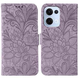 For OPPO Reno13 5G Global Lace Flower Embossing Flip Leather Phone Case(Purple)