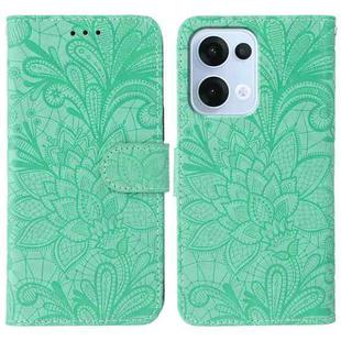 For OPPO Reno13 5G Global Lace Flower Embossing Flip Leather Phone Case(Green)