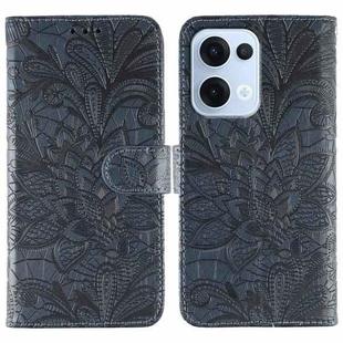 For OPPO Reno13 5G Global Lace Flower Embossing Flip Leather Phone Case(Dark Blue)