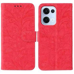 For OPPO Reno13 5G Global Lace Flower Embossing Flip Leather Phone Case(Red)