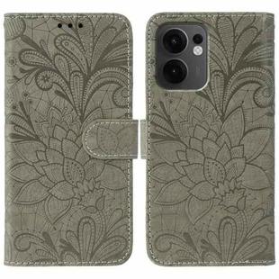 For OPPO Reno13 F 4G Global / 5G Global Lace Flower Embossing Flip Leather Phone Case(Grey)