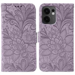 For OPPO Reno13 F 4G Global / 5G Global Lace Flower Embossing Flip Leather Phone Case(Purple)