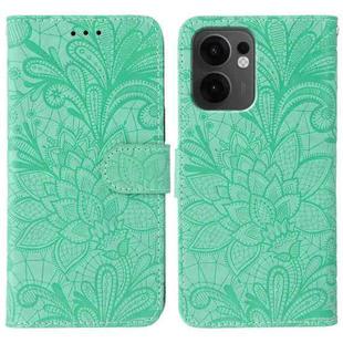 For OPPO Reno13 F 4G Global / 5G Global Lace Flower Embossing Flip Leather Phone Case(Green)