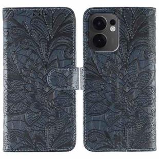 For OPPO Reno13 F 4G Global / 5G Global Lace Flower Embossing Flip Leather Phone Case(Dark Blue)