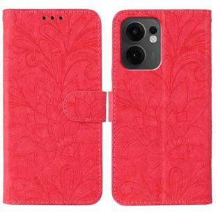 For OPPO Reno13 F 4G Global / 5G Global Lace Flower Embossing Flip Leather Phone Case(Red)