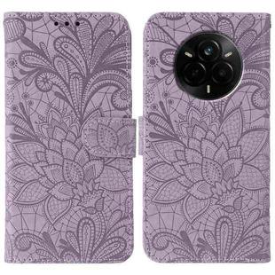 For Realme 14 Pro Lace Flower Embossing Flip Leather Phone Case(Purple)