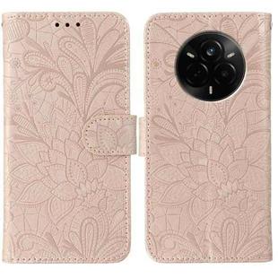 For Realme 14 Pro Lace Flower Embossing Flip Leather Phone Case(Rose Gold)