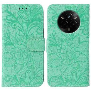 For Realme 14 Pro Lace Flower Embossing Flip Leather Phone Case(Green)